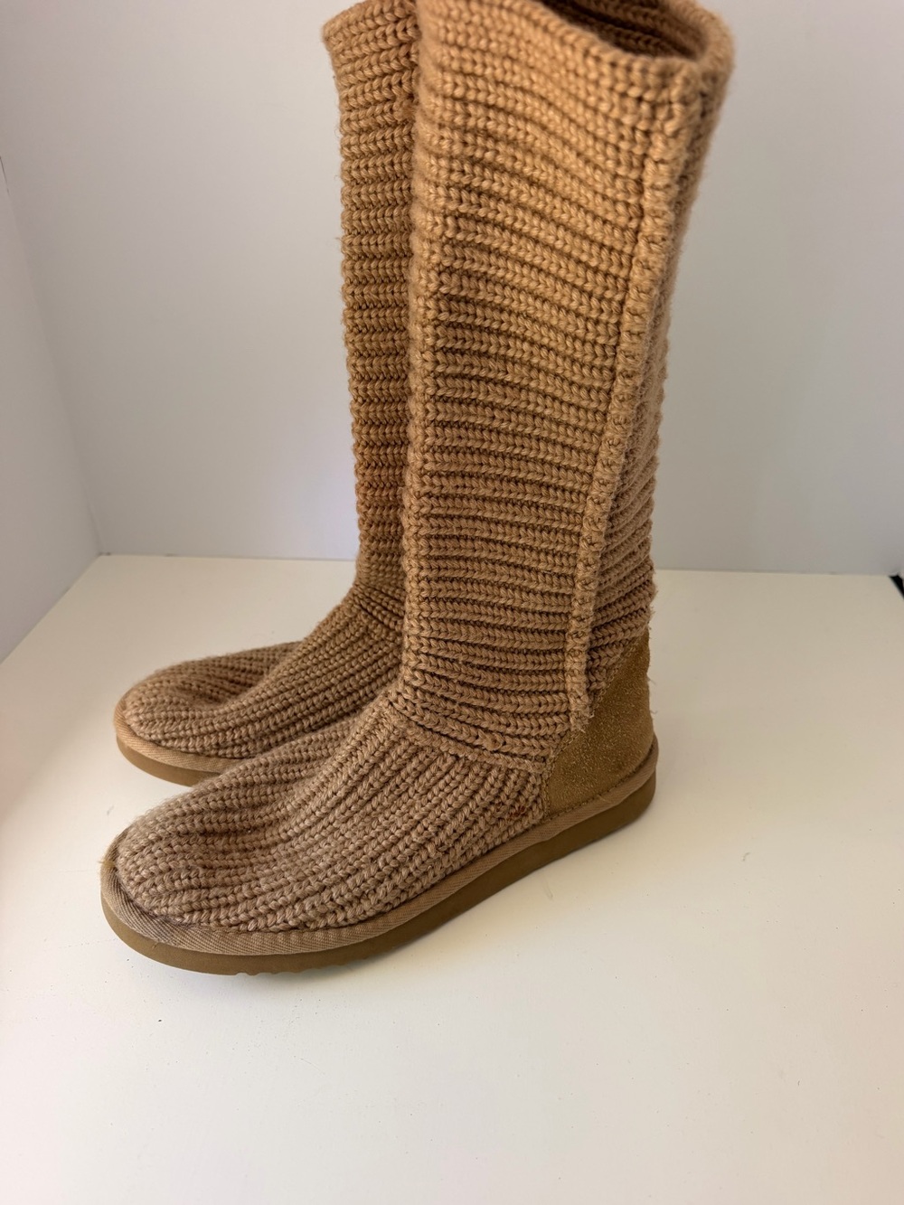 UGGS Australia Cardy crochet Knit Tall Winter Boots in Camel size 7
